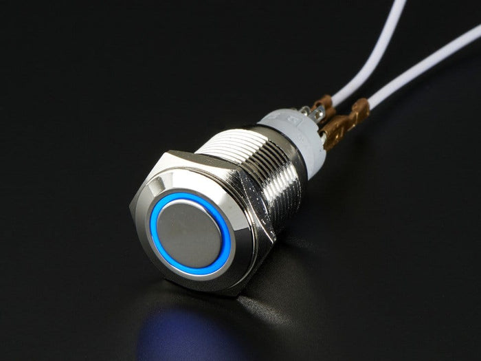 Rugged Metal On/Off Switch with Blue LED Ring (16mm Blue On/Off) by The Pi Hut - The Pi Hut