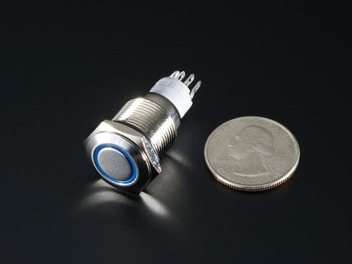 Rugged Metal On/Off Switch with Blue LED Ring (16mm Blue On/Off) by The Pi Hut - The Pi Hut