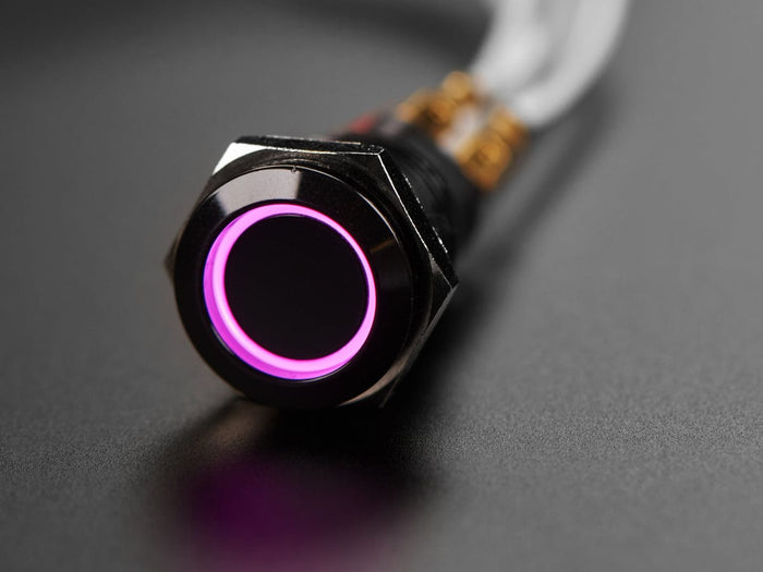 Rugged Metal Pushbutton with Black Finish - 16mm 6V RGB Latching (16mm Black Latching) by The Pi Hut - The Pi Hut