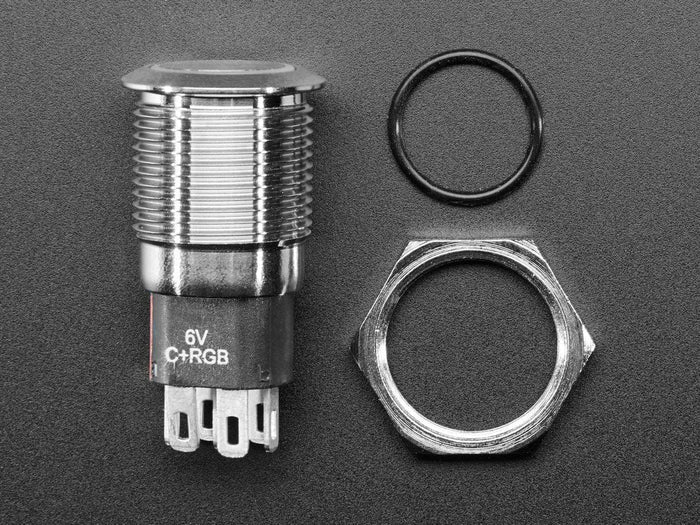 Rugged Metal Silver Finish Pushbutton - 16mm 6V RGB Latching (16mm RGB Latching) by The Pi Hut - The Pi Hut