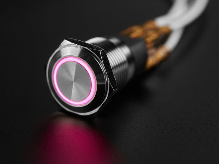 Rugged Metal Silver Finish Pushbutton - 16mm 6V RGB Latching (16mm RGB Latching) by The Pi Hut - The Pi Hut