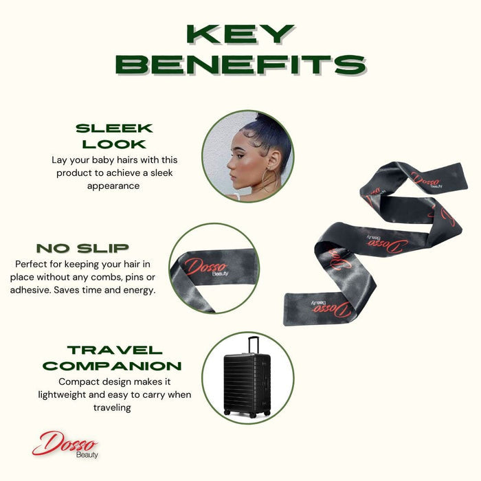 Dosso Beauty Satin Edge Scarf Key Benefits: Sleek Look, No Slip, and Travel Companion