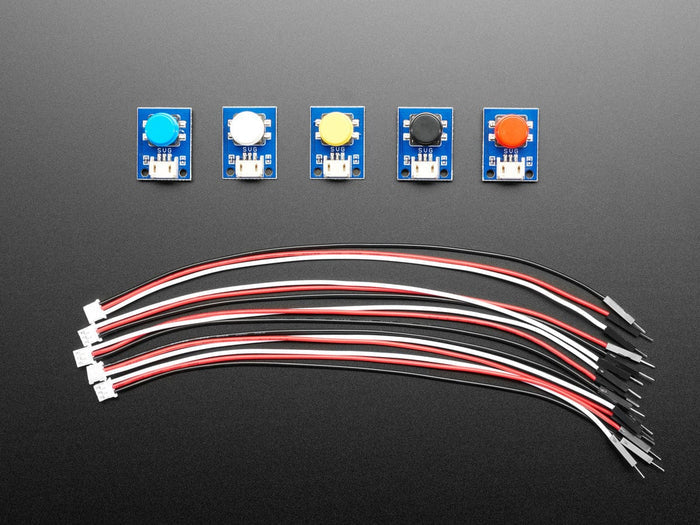 STEMMA Wired Tactile Push-Button Pack - 5 Color Pack by The Pi Hut - The Pi Hut