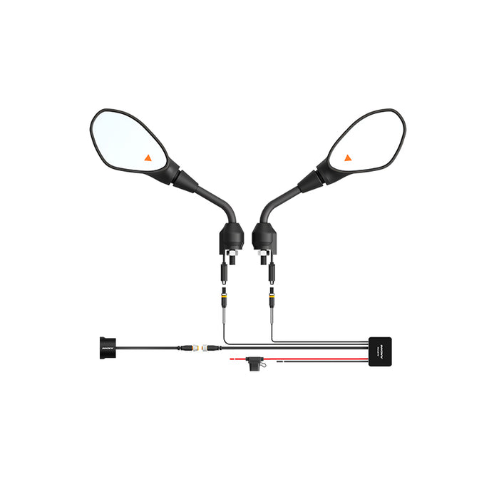 INNOVV ThirdEYE motorcycle BSD Mirror Version dual rearview mirror assembly outline drawing with wiring harness