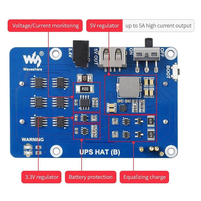 Uninterruptible Power Supply UPS HAT (B) for Raspberry Pi by Waveshare - The Pi Hut